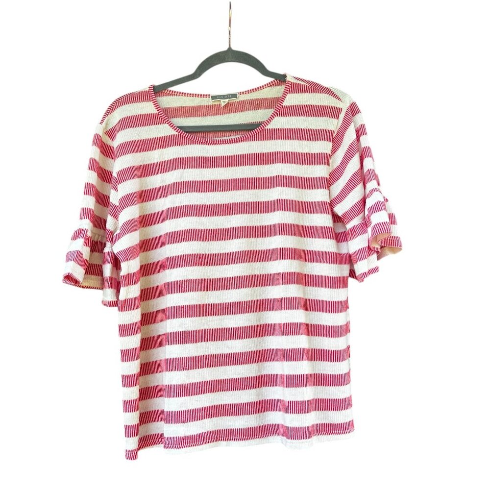 Pleione Red & White Stripe Shirt with Ruffle Sleeves Size L
